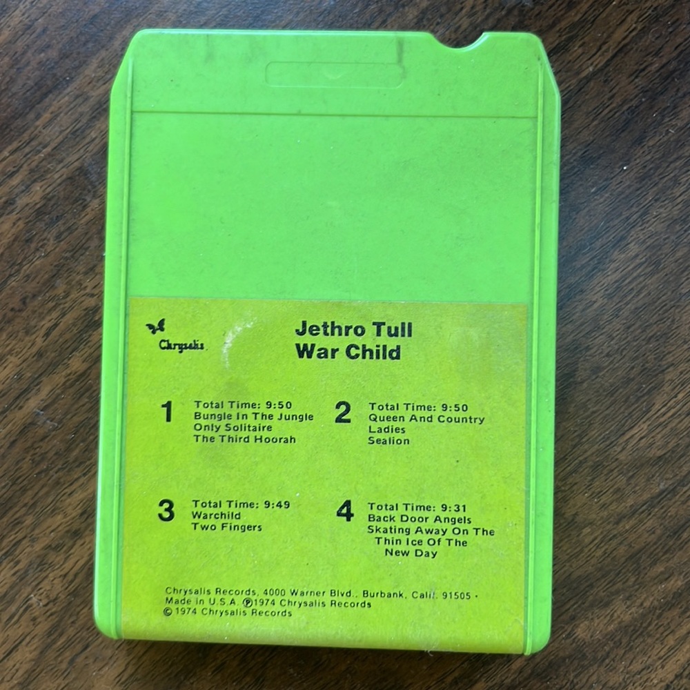 Jethro Tull War Child 1974 Chrysalis Records vintage 8-track cartridge